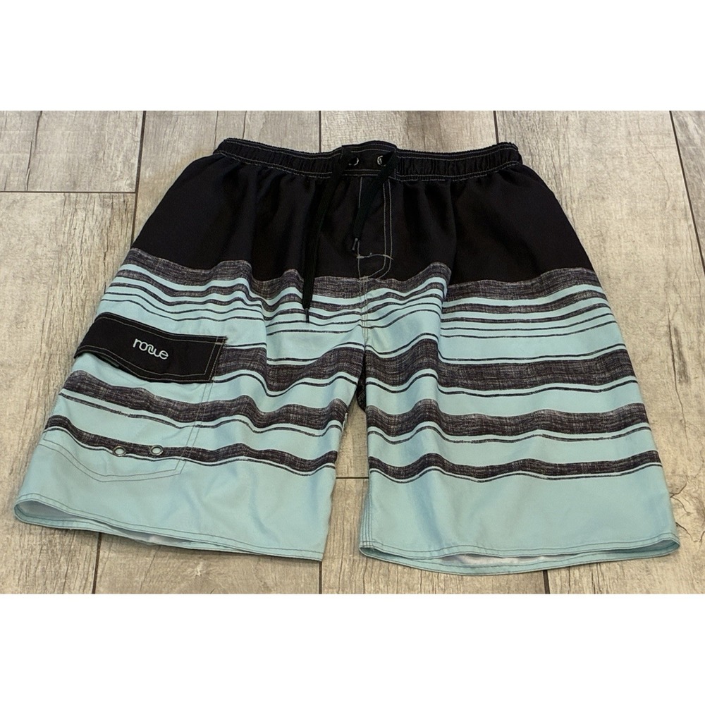 Nonwe Men's Size 34 Board Shorts Lined Swim Trunks Bathing Suit Surf Blue‎ Black